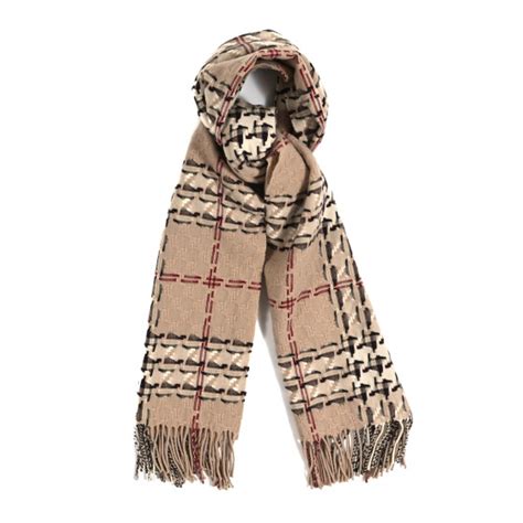 BURBERRY Merino Wool Cashmere Check Scarf Beige